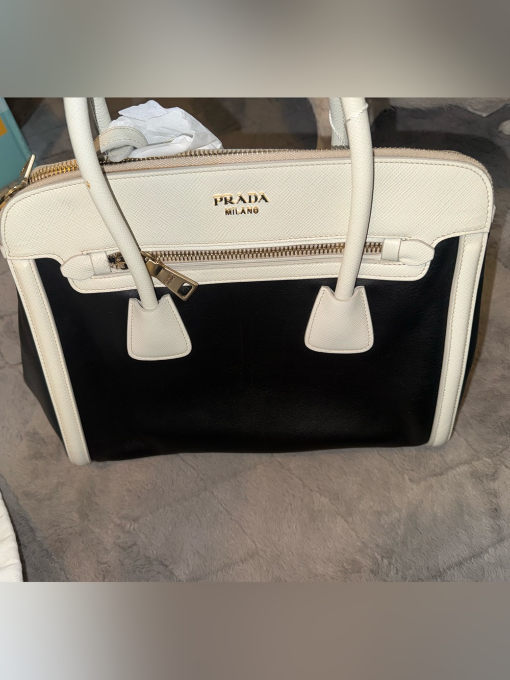 Prada Black and White Leather bag